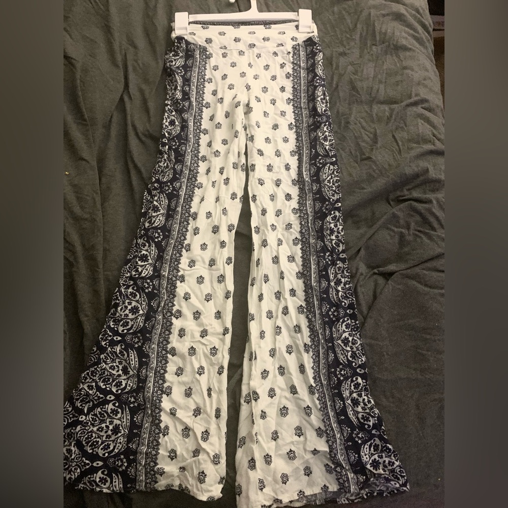 White and blue flared leggings,size XS
